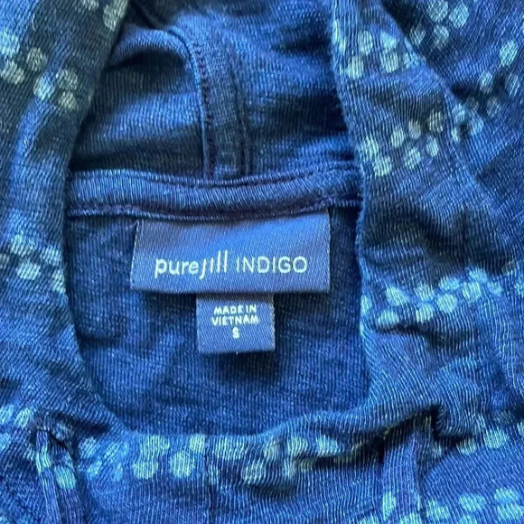 J. Jill Purejill Indigo Blue Dot Striped Cotton Drawstring Tunic Hoodie Sz S - Picture 2 of 6
